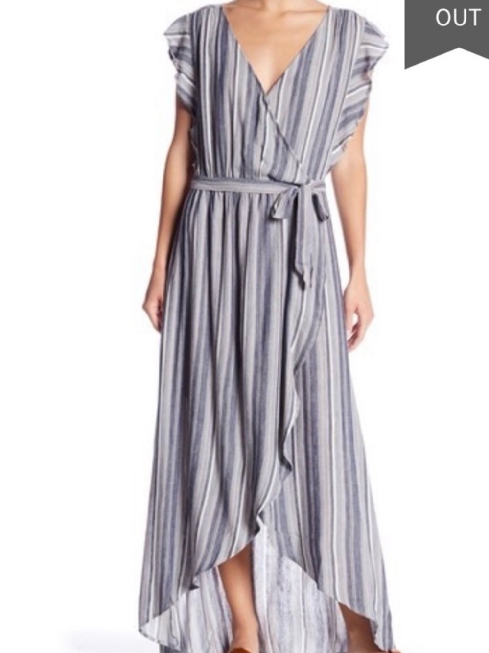 Splendid Blue and White Striped Wrap High-Low Maxi Dress